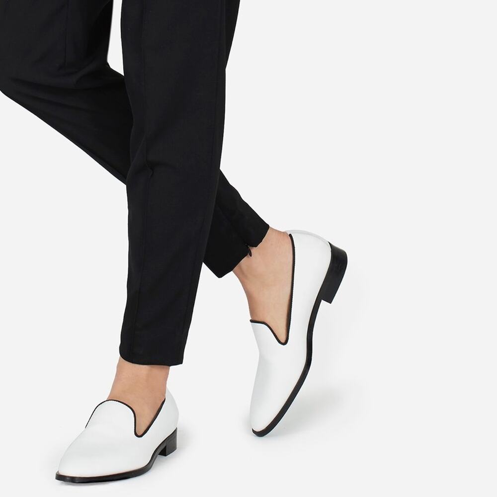 Everlane | Women’s The Modern Smoking Loafer White & Black Slip-On Flats Classy